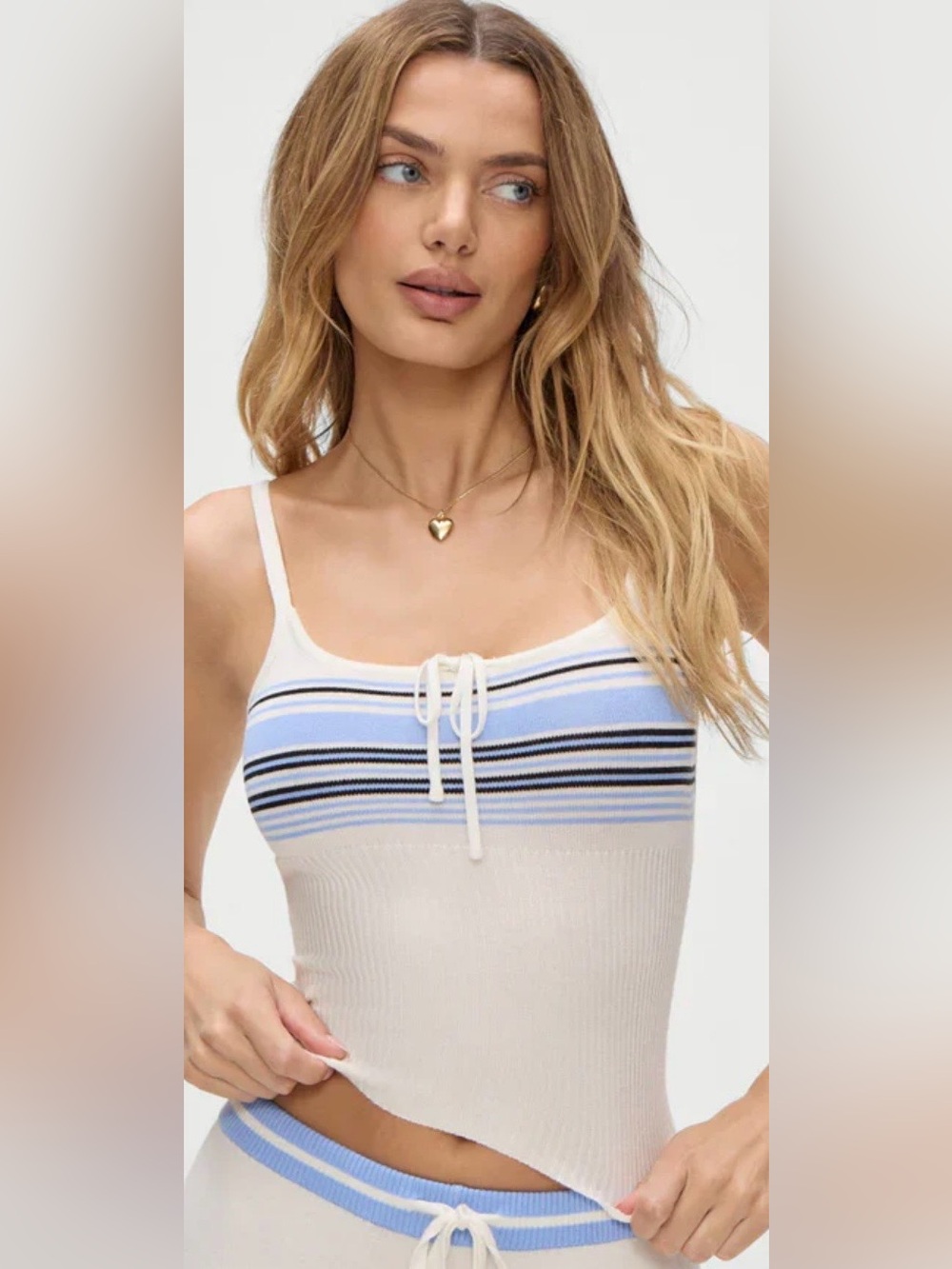 Frankies Bikinis NWT Cream Blue Barrymore Knit Stripe Tank Top Size S